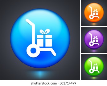 Hand Truck on Blue Round Button