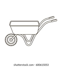 Hand truck with one wheel. Wheelbarrow for the transportation of goods around the garden.Farm and gardening single icon in outline style vector symbol stock illustration.