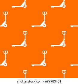 Hand truck pattern repeat seamless in orange color for any design. Vector geometric illustration