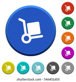 Hand truck round color beveled buttons with smooth surfaces and flat white icons