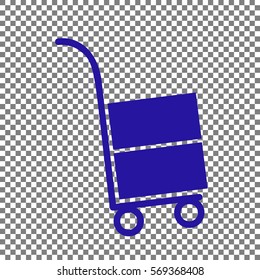 Hand truck sign. Blue icon on transparent background.