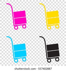 Hand truck sign. CMYK icons on transparent background. Cyan, magenta, yellow, key, black.