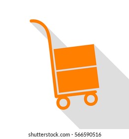 Hand truck sign. Orange icon with flat style shadow path.