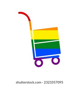 Hand truck sign. Rainbow gay LGBT rights colored Icon at white Background. Illustration.