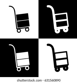 Hand truck sign. Vector. Black and white icons and line icon on chess board.