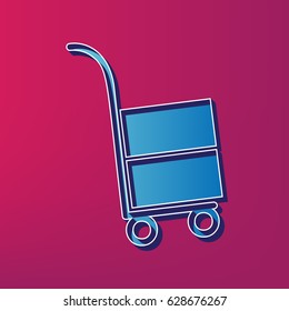 Hand truck sign. Vector. Blue 3d printed icon on magenta background.