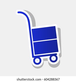 Hand truck sign. Vector. New year bluish icon with outside stroke and gray shadow on light gray background.