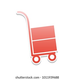 Hand truck sign. Vector. Reddish icon with white and gray shadow on white background. Isolated.