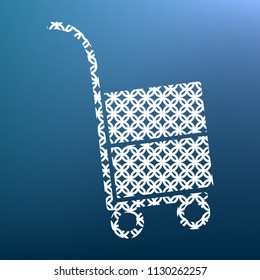 Hand truck sign. Vector. White textured icon at lapis lazuli gradient background.