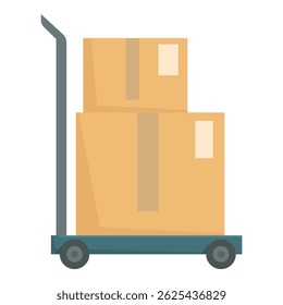 Hand truck transporting two stacked cardboard boxes, ready for shipping and delivery