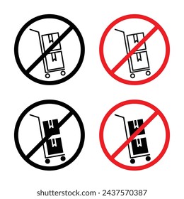 Hand Truck Usage Prohibition Vector Illustration Set. Dolly and Cart Use Banned sign suitable for apps and websites UI design style.