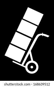 Hand truck vector icon isolated on black background. Cart with cargo illustration. 