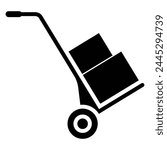 Hand truck vector icon. Moving dolly with cardboard boxes flat line symbol for apps and websites. Black silhouette. Logistic, delivery sign.