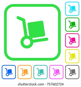 Hand truck vivid colored flat icons in curved borders on white background