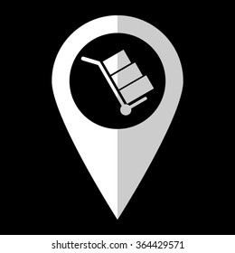 Hand truck - white vector icon;  map pointer