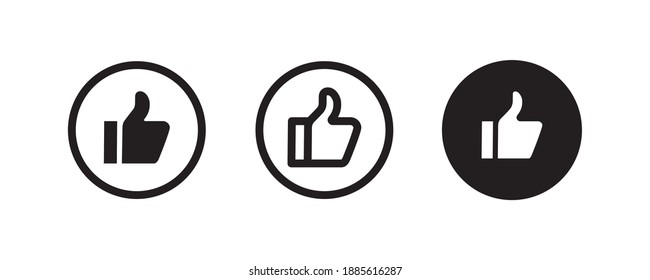 Hand Trumb up icon set. Ok symbol sign. Social media concept. Vector illustration. Trumbs up gesture isolated on white Editable stroke and flat icons