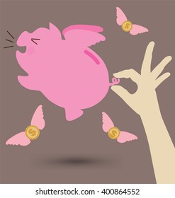 Hand Try To Catch Pink Piggy Bank