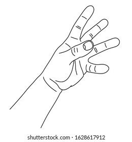 Hand Try To Reach Something From Black Contour Curves Lines On White Background. Vector Illustration.