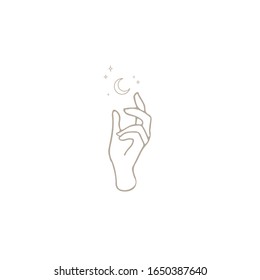 a hand trying to reach the height of the moon, vector design