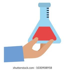hand with tube test flask icon