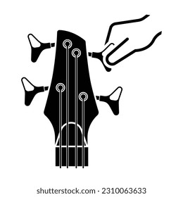 Hand tuning  guitar bass  tuning icon isolated on background vector illustration.