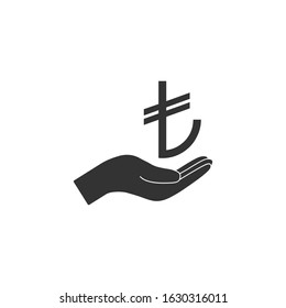 Hand, turkish lira icon. Vector illustration, flat design