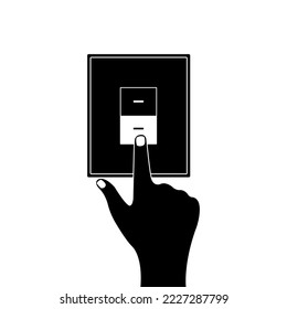 Hand turn on the light. Finger push electronic light switch. Vector illustration. Flat design