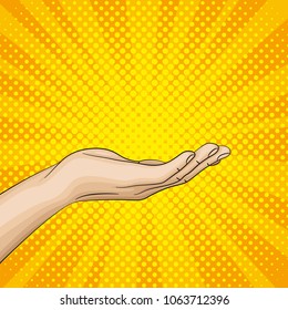 Hand turned the palm upward, open hand.