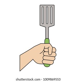Hand with turner utensil