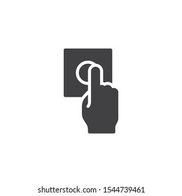 Hand turning dimmer switch vector icon. filled flat sign for mobile concept and web design. Pushing Electric switch button glyph icon. Symbol, logo illustration. Vector graphics