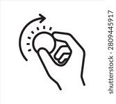 Hand turning knob outline icon vector.