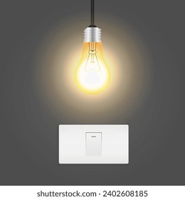 Hand Turning Off Light Switch. Saving Electricity and Energy Concept. Vector Illustration. 