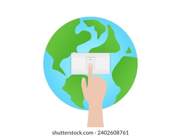 Hand Turning Off Light Switch. Save the World, Electricity and Energy. Green Energy or Renewable Energy. Eco- Friendly Concept. 