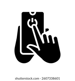 hand turning off phone tech engagement glyph icon vector. hand turning off phone tech engagement sign. isolated symbol illustration