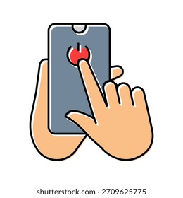 Mano que apaga el Vector del icono del color del compromiso de la tecnología del teléfono. Mano que apaga el signo del compromiso de la tecnología del teléfono