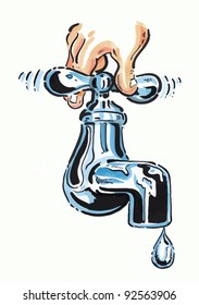 Hand turning a water tap