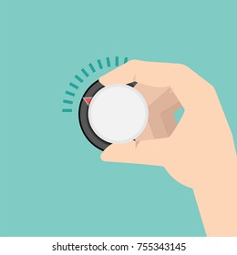 Hand turns Climate control temperature regulator or knob. Vector illustration.