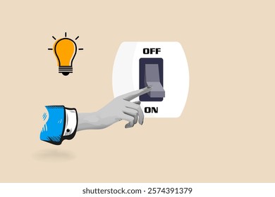 Hand Turns On Light Switch Idea Activation, Innovation, On Off