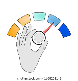 hand twists the adjustment knob. vector illustration.