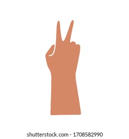 Hand mit zwei Fingern - Geste eines Siegers oder des Friedens, einzelne Vektorillustration Silhouette. Grafisches, handgezeichnetes Element für das Logo-Design.