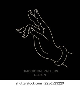 Hand with two fingers outstretched.beautiful hands. Avalokitesvara or bergamot. Hindu motifs. Asian minimalist line vector illustration. Tattoo, yoga, spirituality, zen, meditation, ornament.