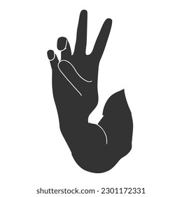 Hand with two fingers up in the peace or victory symbol. Also the sign for the letter V in sign language. Isolated on white.