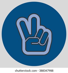 Hand with two fingers up in the peace or victory symbol. Vector peace sign. Peace and victory hand sign. Vector illustration with pantone colors of the year 2016 Serenity and Snorkel Blue.