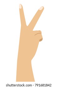 Hand with two fingers up in peace or victory symbol the sign for V letter in sign language