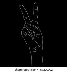 Hand Two Fingers Raised White Outline Stock Vector (Royalty Free ...