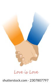Hand in hand of two male figures whose arms only are visible