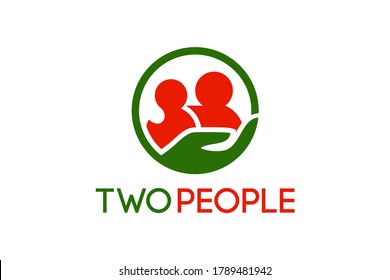 Hand mit zwei Personen für Logo Design Konzept. Sehr geeignet für verschiedene geschäftliche Zwecke, auch für Symbol, Symbol und viele mehr.