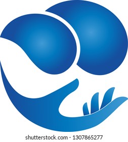 Hand and two water drops logo