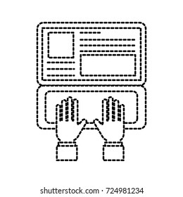 hand typing laptop working website page