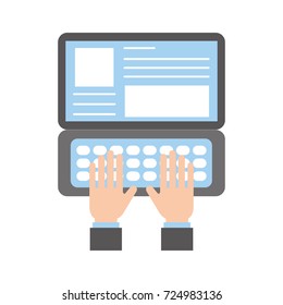 hand typing laptop working website page